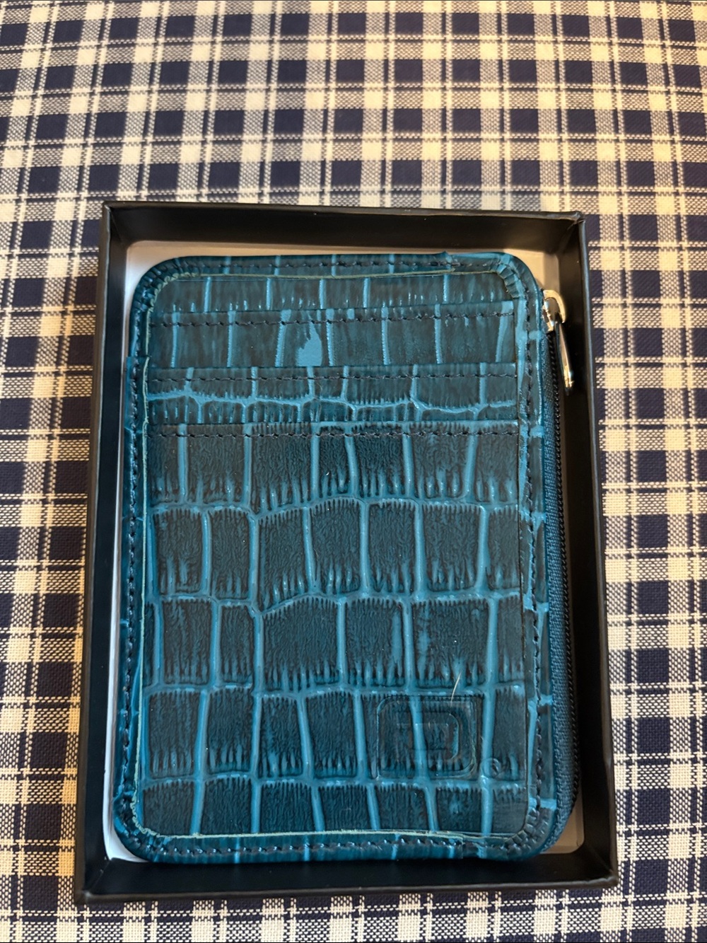 Teal Croc-Embossed Zip Wallet for Men